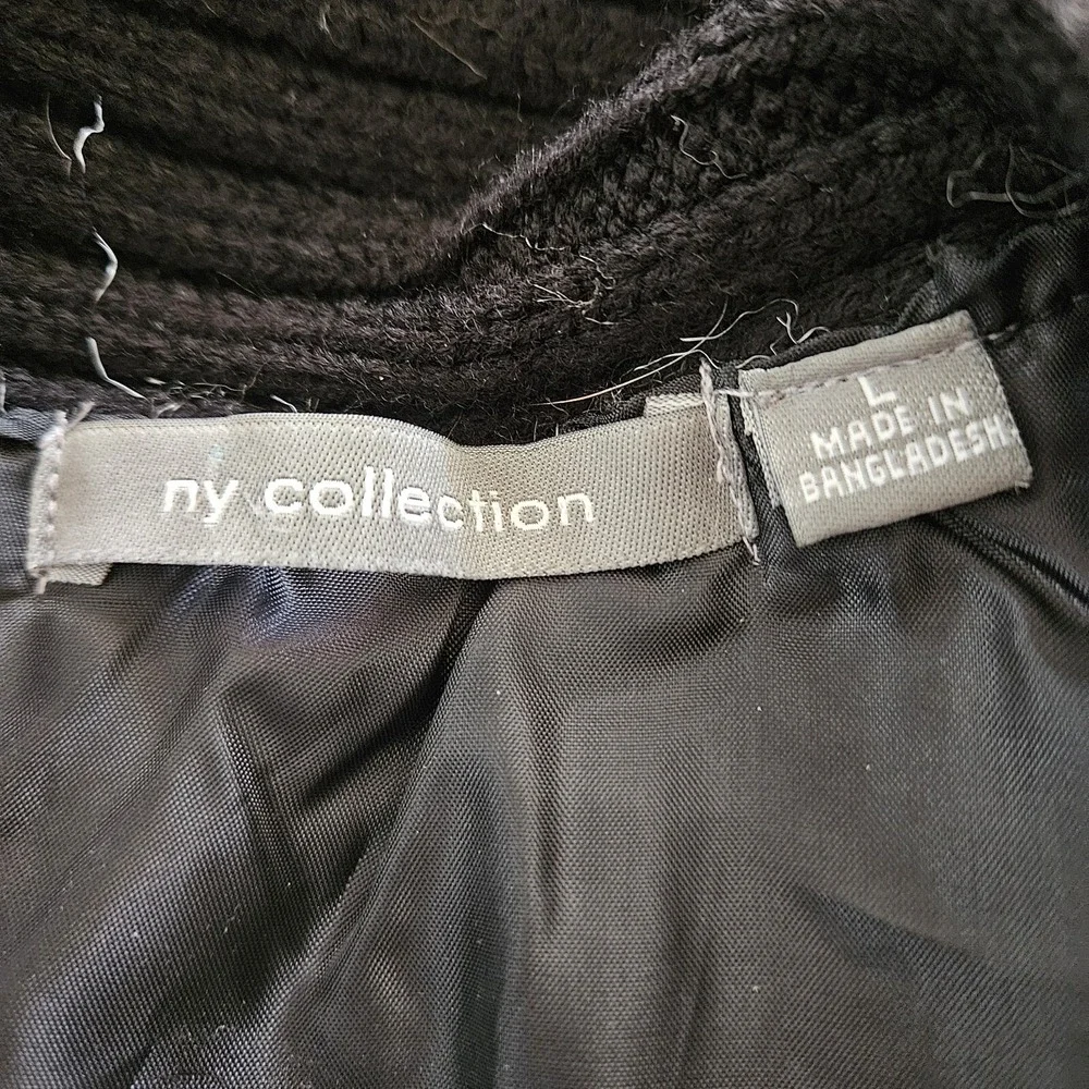 Womens Faux Fur Knit Vest Large NY Collection Black Gray Snap Closure Y2K Grunge